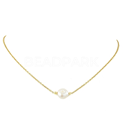 Natural Baroque Keshi Pearl Pendant 304 Stainless Steel Cable Chain Necklaces for Women NJEW-JN06225-02-1