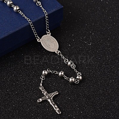 Non-Tarnish Crucifix Cross Stainless Steel Rosary Bead Necklaces X-NJEW-O096-27-1