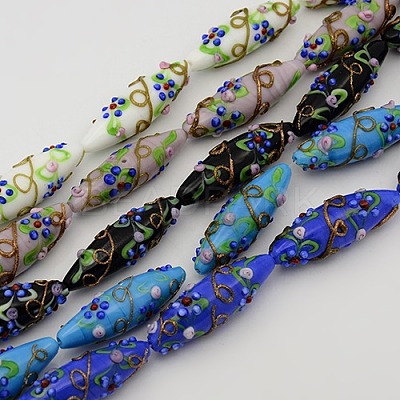 Handmade Bumpy Lampwork Rice Beads Strands LAMP-L008-M-1