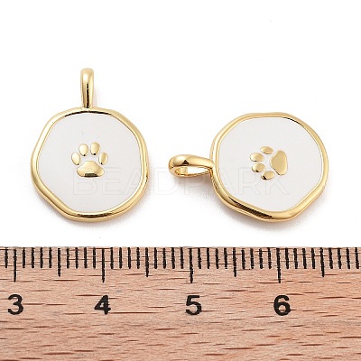 Flat Round with Paw Print Pattern Rack Plating Brass Enamel Pendants X-KK-G512-12G-1