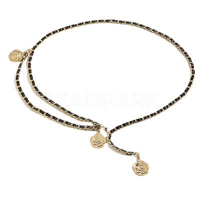 Alloy with Imitation Leather Flower Charm Chain Belts for Women FS-WGDE2E1-01-1