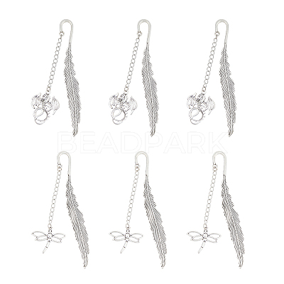 6Pcs Tibetan Style Alloy Pendant Bookmarks AJEW-FH0002-98B-1