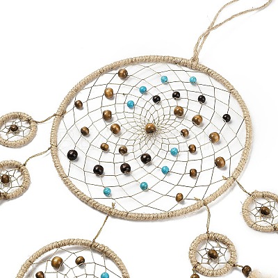 Indian Woven Web/Net with Feather Hanging Ornaments HJEW-G025-08A-1