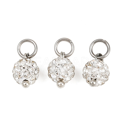 Round Handmade Polymer Clay Rhinestone Charms PALLOY-JF04456-1