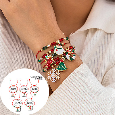 5Pcs Christmas Theme Alloy Enamel Charm Bracelet Set WG289FB-17-1
