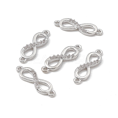 Brass Micro Pave Clear Cubic Zirconia Connector Charms KK-E068-VB387-1
