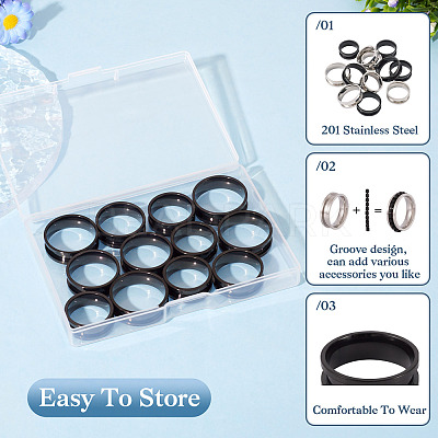 12Pcs 6 Styles 201 Stainless Steel Grooved Finger Ring Settings RJEW-TA0001-04EB-1