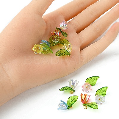 10Pcs 5 Colors Acrylic & Plastic Pendants OACR-YW0001-63-1