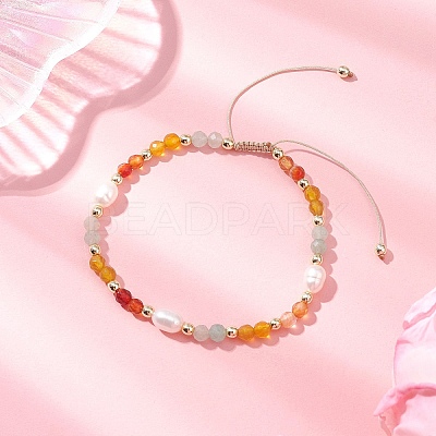 Natural Amazonite & Agate & Green Aventurine &  Cultured Freshwater Pearl  Beads Braided Bead Bracelets for Women BJEW-JB12666-01-1