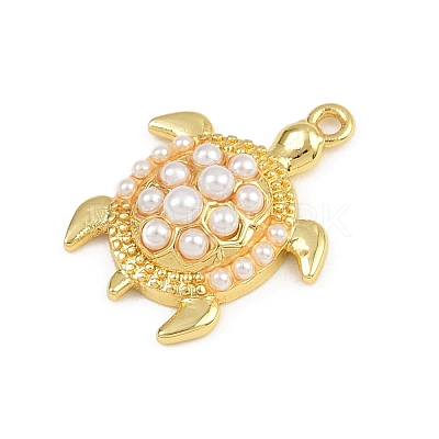 Turtle Brass ABS Imitation Pearl Pendants KK-I352-04B-G-1