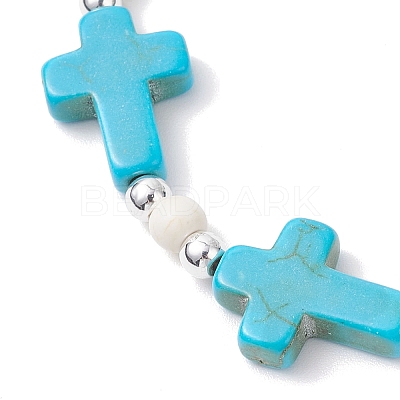 Synthetic Turquoise & Non-magnetic Hematite Beaded Bracelets for Women BJEW-JB12222-02-1
