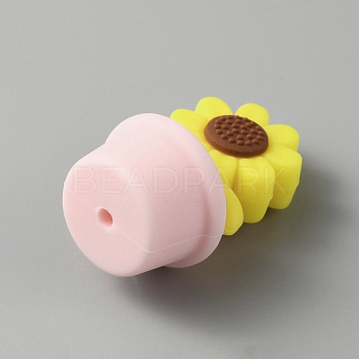 Sunflower Silicone Beads SIL-WH0008-40C-1