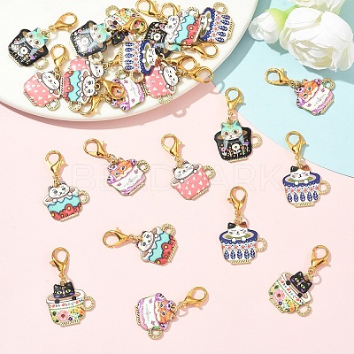 24Pcs 6 Styles Printed Alloy Enamel Pendant Decorations HJEW-YW00247-1