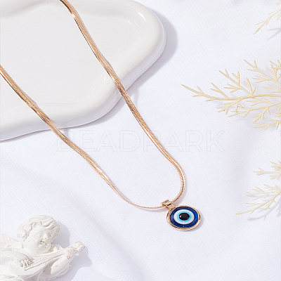 1Pc Blue Evil Eye Resin Pendant Alloy Flat Snake Chain Necklaces for Women Men NJEW-LP0003-25KCG-1