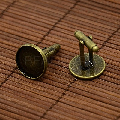 Antique Bronze Brass Cufflinks Tray Settings with Domed Clear Glass Covers Sets for Picture Cuff Button Making DIY-D0093-NF-1