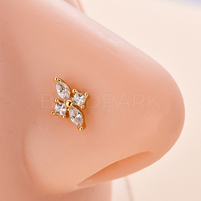 316L Surgical Stainless Steel Micro Pave Clear Cubic Zirconia L-Shaped Nose Rings WG5ADDF-08-1