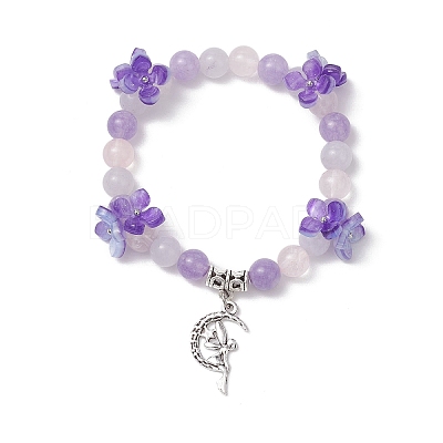 Natural Aquamarine & Rose Quartz & Amethyst Round Beaded Charm Bracelets BJEW-TA00615-01-1
