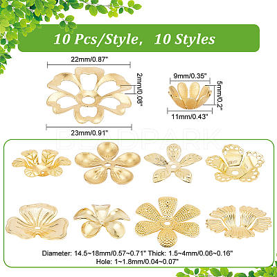 100Pcs 10 Styles Brass Bead Caps for DIY Hair Decoration Accessories KK-PH0005-72-1