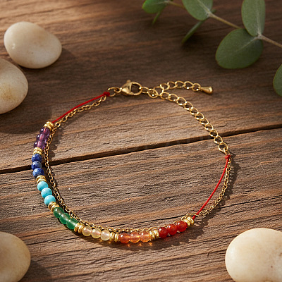 7 Chakras Synthetic Turquoise & Natural Lapis Lazuli & Carnelian Round Beads Double Layers Bracelets CC9331-2-1