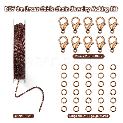 DIY 3m Brass Cable Chain Jewelry Making Kit DIY-YW0005-75R-1