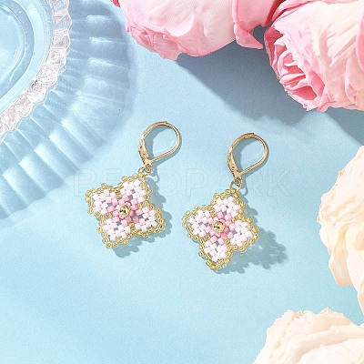 Handmade Glass Seed Beads Flower Leverback Earrings EJEW-MZ00578-03-1