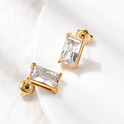 304 Stainless Steel Rhinestone Rectangle Stud Earrings EJEW-K268-51G-1
