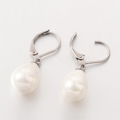 Teardrop Shell Pearl Leverback Dangle Earrings EJEW-JE01793-1