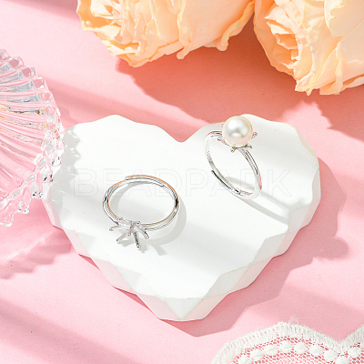 2Pcs Adjustable Rhodium Plated 925 Sterling Silver Finger Rings Components STER-BBC0008-60-1
