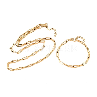 304 Stainless Steel Link Paperclip Chain Bracelet & Necklace Jewelry Sets SJEW-L199-05G-1