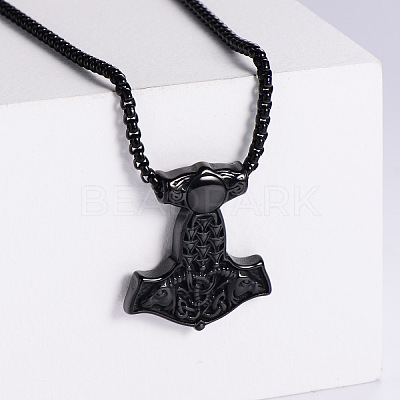 Punk Hip-hop 304 Stainless Steel Meteor Hammer Double Dragon Pendant Vintage Necklaces KX7035-2-1