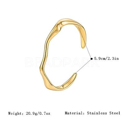 304 Stainless Steel Textured Wave Open Cuff Bangles for Women NJ1882-1