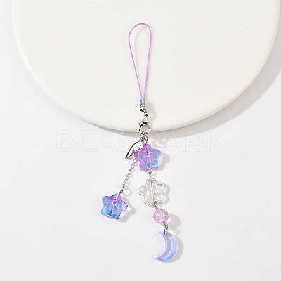 Alloy Wing with Glass Moon & Star Mobile Straps HJEW-YW00181-04-1
