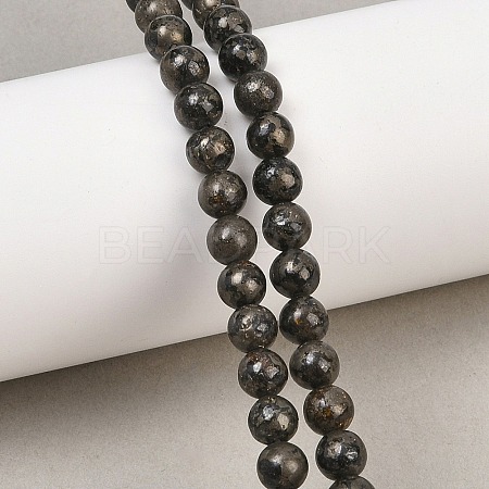 Natural Pyrite Beads Strands G-P303-01-6mm-16-1