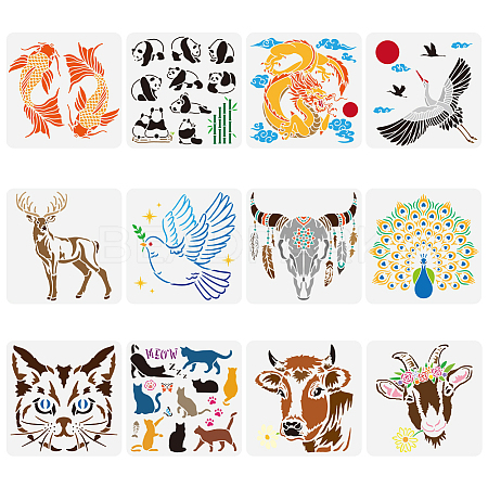 12Pcs 12 Styles PET Hollow Out Drawing Painting Stencils DIY-WH0394-0254-1