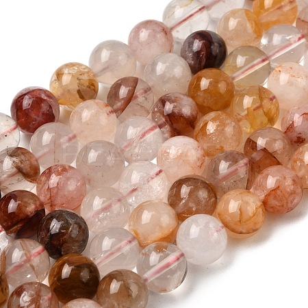 Natural Hematoid Quartz Round Beads Strands G-N0078-10mm-06-01-1