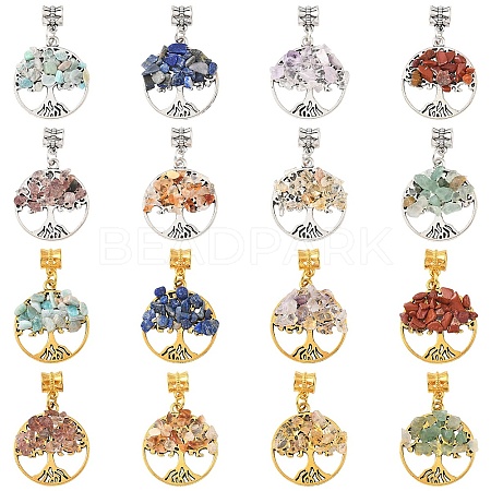 16Pcs 16 Styles Alloy Gems Tree of Life European Dangle Charms PALLOY-YW00085-1