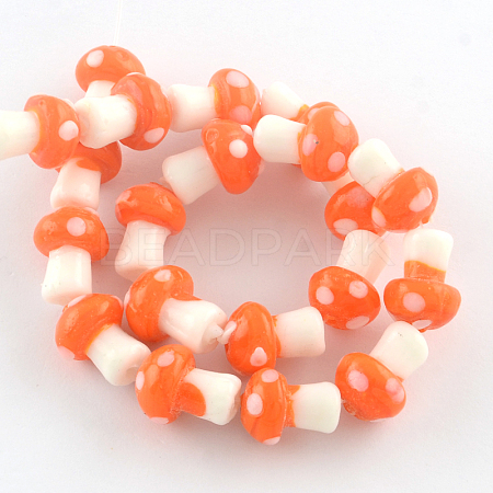 Autumn Theme Mushroom Handmade Lampwork Beads Strands X-LAMP-R116-15-1