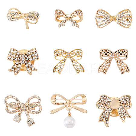 9Pcs 9 Styles Bowknot Shape Alloy Rhinestone Lapel Pin Backs for Backpack Clothes JEWB-TA0001-26-1