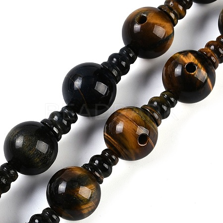 Natural Yellow Tiger Eye & Dyed Blue Tiger Eye(Dyed & Heated) 3-Hole Guru Beads Strands G-H064-E05-04A-1