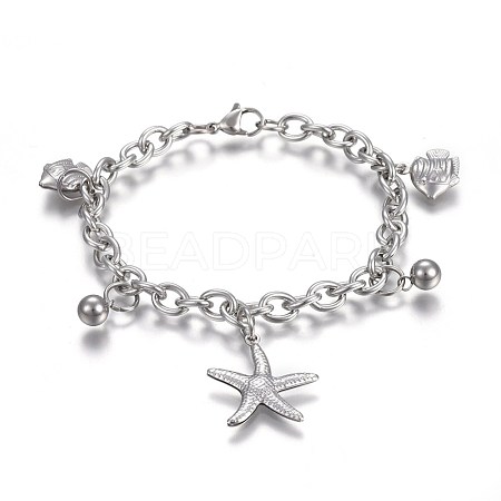 Tarnish Resistant 304 Stainless Steel Charm Bracelets BJEW-L637-28-P-1