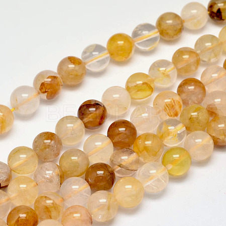 Natural Yellow Hematoid Quartz Round Beads Strands X-G-F266-09-8mm-1