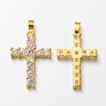 Latin Cross Brass Micro Pave Cubic Zirconia Pendants LS-ZIRC-L035-09G-FF-1