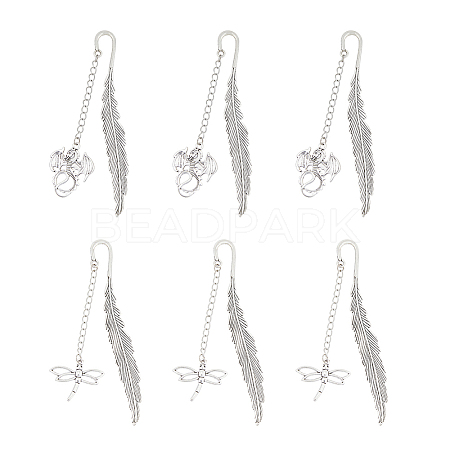 6Pcs Tibetan Style Alloy Pendant Bookmarks AJEW-FH0002-98B-1