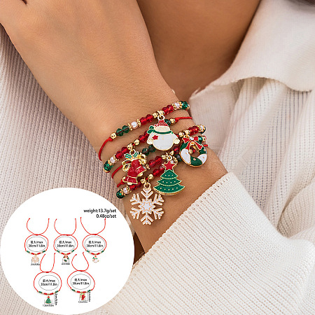 5Pcs Christmas Theme Alloy Enamel Charm Bracelet Set WG289FB-17-1