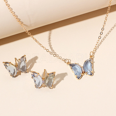 Butterfly Acrylic Rhinestone with Iron Pendant Necklaces & Stud Earrings Sets for Women WGFFCAF-08-1