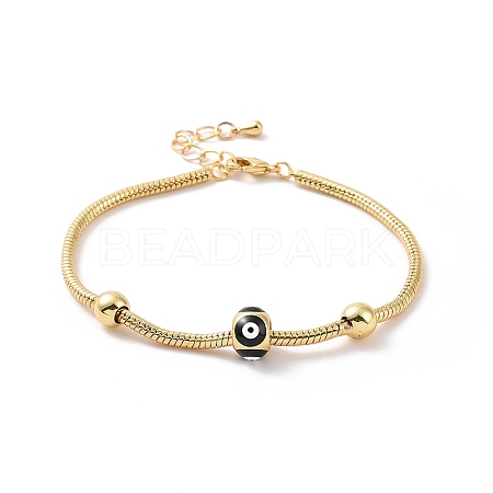 Enamel Evil Eye Round Beaded Bracelet with Brass Round Snake Chains for Women BJEW-G654-01G-1