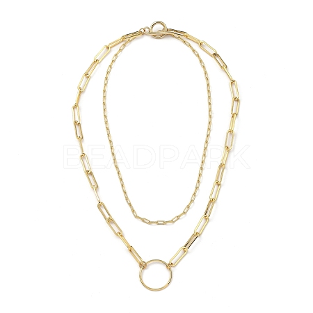 Brass Paperclip Chain Double Layer Necklaces NJEW-JN03054-1