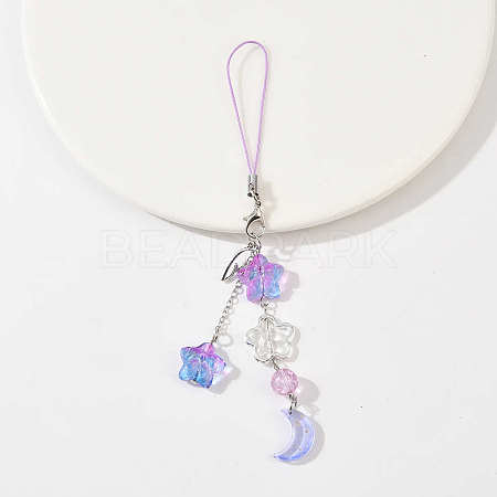 Alloy Wing with Glass Moon & Star Mobile Straps HJEW-YW00181-04-1