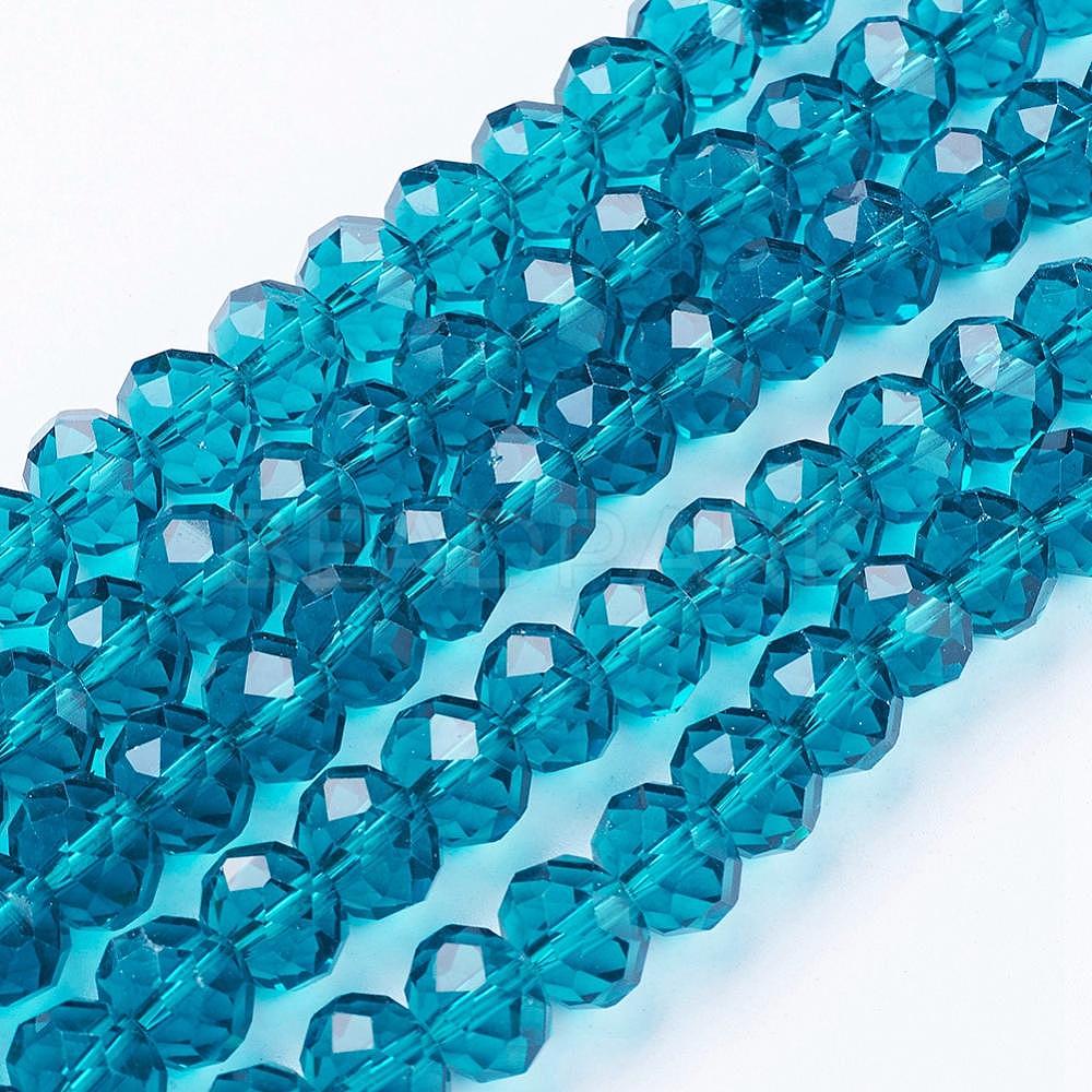 Faceted Dark Cyan Handmade Glass Rondelle Beads - Beadpark.com