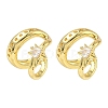C-Shaped with Star Brass Micro Pave Clear Cubic Zirconia Cuff Earrings EJEW-L316-01G-12-4